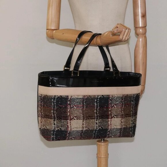 BURBERRY Nova Check Tote Bag Canvas Gold Brown - Picture 1 of 15